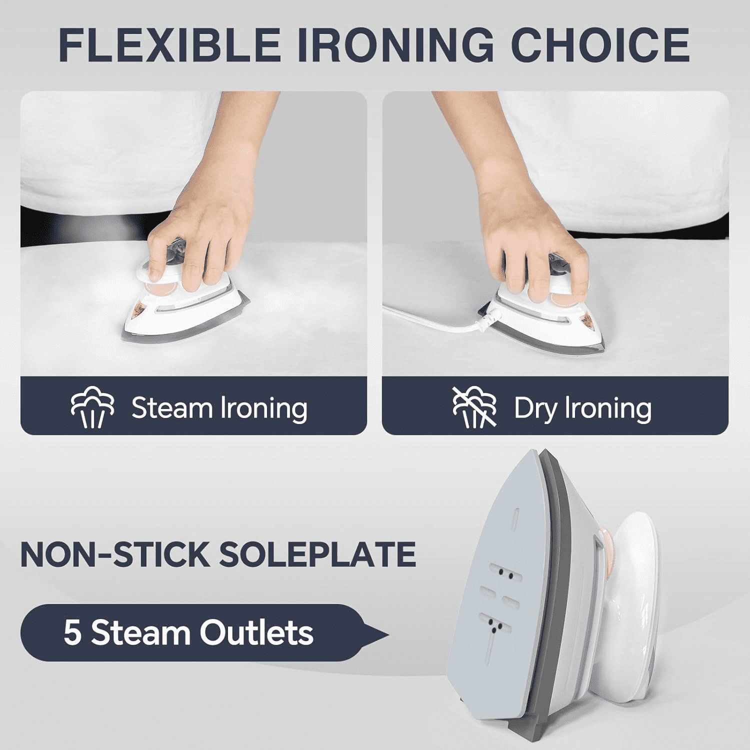 BEAUTURAL Mini Travel Steam Iron for Clothes with Dual Voltage, Temperature Control, Non-Stick Soleplate and Cord Storage, Ideal for Sewing, Quilting and Handcraft