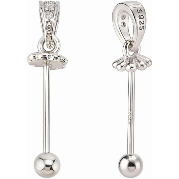 2Pcs 925 Sterling Silver Cup Pearl Peg Nails Rhinestone Pendant Bails 17.5x5mm Eye Pin Bail Cup Suitable 10mm Pearl with 1Pc Polishing Cloth Pendants Connector