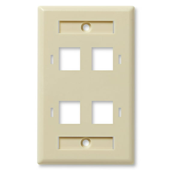 NavePoint Keystone Jack Wall Plate 4-Port, Low Profile, Single Gang, Ivory, 10-Pack