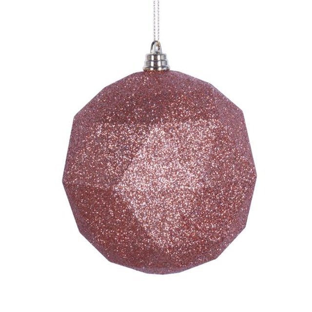 6 in. Rose Gold Glitter Geometric Christmas Ornament Ball - 4 per Bag