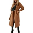 thumbnail image 4 of Autumn Winter Womens Classic Coat Lapel Collar Open Front Belted Long Jacket, 4 of 5