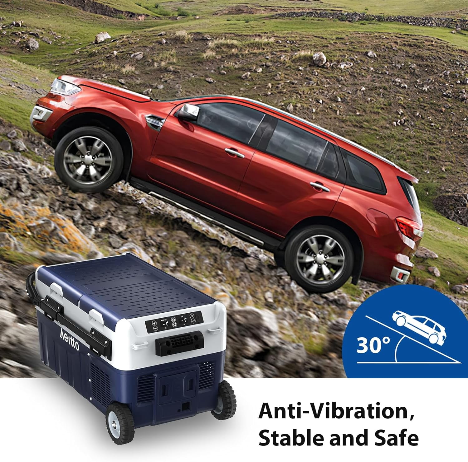 Aeitto Electric Cooler,  32QT Portable Car Refrigerator Frezzer with Dual Zone&Independent Temperature Control, -4℉-68℉ Electric Compressor Cooler for Car, RV, Outdoor