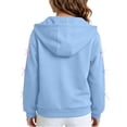 thumbnail image 6 of FAVIPT Girls Zipper Hoodies Side Ribbon Bow Long Sleeve Hooded Sweatshirt with Kangaroo Pocket Casual Cute Loose Hoodie Jacket Blue,10-11Years, 6 of 7