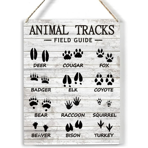 8x10 Inch Animal Tracks Field Guide Sign,Cabin Decorations Woodland Nursery Decor, Treehouse Accessories, Rustic Cabin Decor For Boys Bathroom Bedroom Decorations