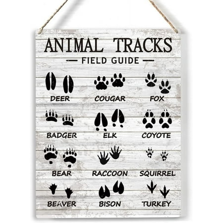 Animal Tracks Field Guide Sign,Cabin Decorations Woodland Nursery Decor, Treehouse Accessories, Rustic Cabin Decor For Boys Bathroom Bedroom Decorations 8 X 10 Inch