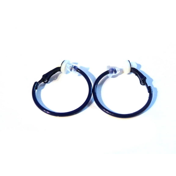 Clip-on Hoop Earrings 2 inch Navy Blue Hoop Earrings