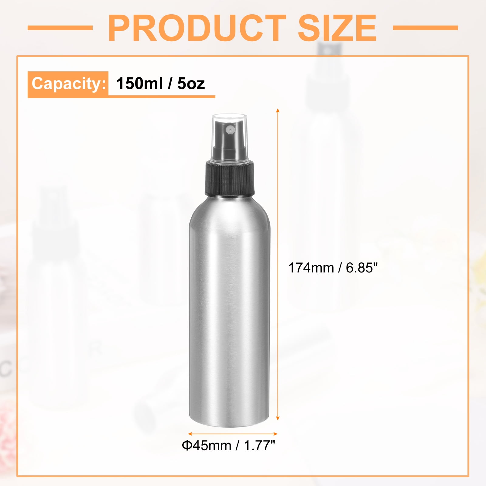 Uxcell 5pcs Aluminum Fine Mist Spray Bottles 150ml/5oz Metal Small Liquid Alcohol Refillable Travel Container with Black Plastic Nozzle Cap for Perfume Skincare Cosmetic Storage Bottle