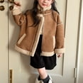 thumbnail image 2 of Boys Girls Sherpa Lined Faux Suede Oversized Jackets Vintage Zip Up Thick Soft Comfortable Fuzzy Winter Padded Coats (Coffee,2-3 Years), 2 of 7