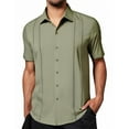 thumbnail image 2 of MIXUE Mens Casual Button Down Shirts Solid Color Lapel Short Sleeve Beach Shirt Tops Daily-Wear,Green,S, 2 of 3