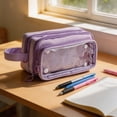 thumbnail image 7 of Lksixu Large Capacity Pencil Case with 3 Compartments, Aesthetic Pencil Pouch with Clear Window, Simple Style Stationery Organizer, Lightweight & Spacious Pencil Bag, Portable Travel Makeup Bag, 7 of 7