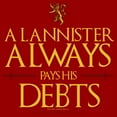 thumbnail image 2 of Men's Game of Thrones A Lannister Always Pays His Debts Graphic Tee Red X Large, 2 of 5