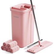 JOYMOOP Pink Mop and Bucket with Wringer Set for Home, with 5 Reusable Microfiber Mop Pads, Hands-Free Self-Cleaning System, Suitable for Floor Cleaning and Wall Cleaner
