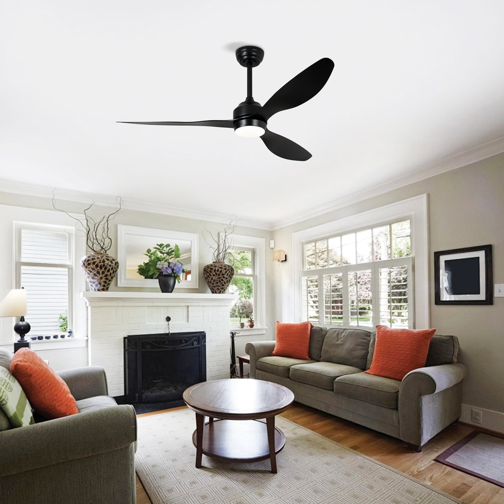 52" Ceiling Fan with Lights Quiet DC Motor 3 ABS Blade Ceiling Fans 6 Speed Levels, Reversible Ceiling Fan, for Patio Living Room, Bedroom, Office, Indoor - Black