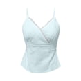 thumbnail image 4 of WEIWEN Womens Spaghetti Strap Tank Top Lace Wrap Deep V Neck Cropped Tops for Women Coquette Camisole Going Out Cami Shirts tx01-Blue, L, 4 of 4