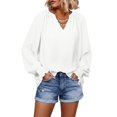 thumbnail image 6 of Hurxie Blouses for Women Dressy Casual Flowy Boho Tops V Neck Long Sleeve Shirts Spring Outfits White,XL, 6 of 6