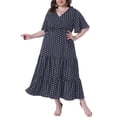 thumbnail image 2 of DARING DIVA Women's Plus Size V Neck Wrap Polka Dot A-Line Dress 3X Dark Blue, 2 of 6