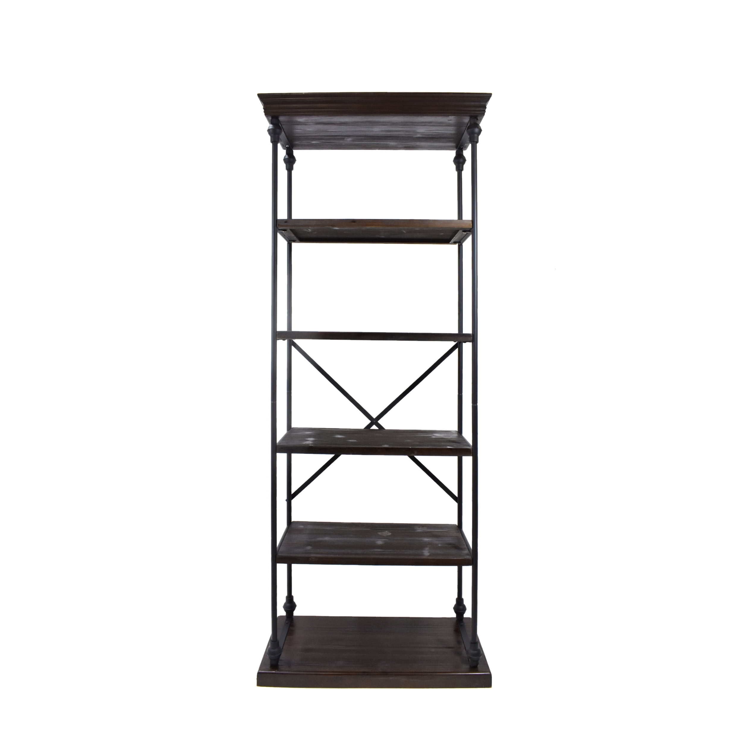 84.75" Black and Brown Contemporary 5-Shelves Rectangular Storage Display Bookcase