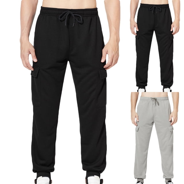 Styesk Men's Pants Men's Solid Color Frenum Tightness Binding Leg Pockets Exercise Full Length Pants