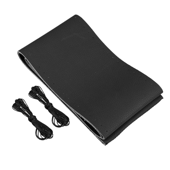 Unique Bargains Hand Sewn Steering Wheel Cover Stitch Universal Fit 15.4-16 Inch for Car Microfiber Leather Black