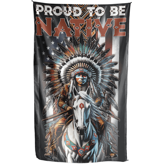 Lotusprinthandmade Proud To Be Native America 100% Polyester Wall Flag One Size 36 x 60 inches