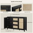 thumbnail image 5 of SICOTAS 52" W Large Rattan Sideboard Buffet Cabinet with 3 Drawers and 2 Doors, Boho Long Credenza Cabinet for Dining Room, Coffee Bar Table with Storage for Living Room, Entryway, Black, 5 of 8
