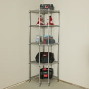Hyper Tough 5-Tier Corner Shelving Unit, Freestanding Steel Wire Storage Rack, Chrome/Silver
