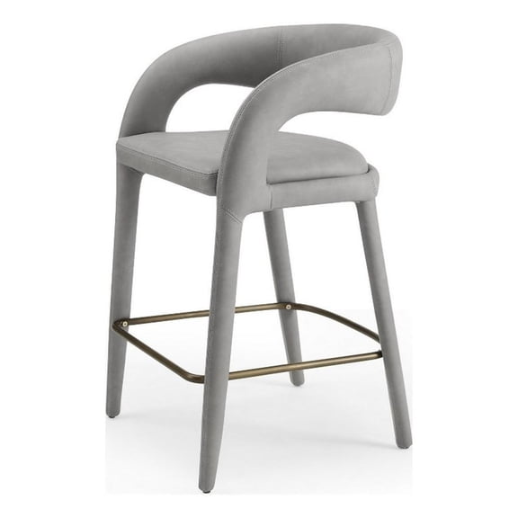 Benjara Cid Taya 26" Counter Stool Chair- Tapered Legs- Gray Faux Leather