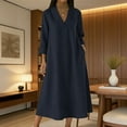 thumbnail image 6 of JGGSPWM Womens 3/4 Sleeve Linen Dress Casual Summer Dresses with Pockets Loose Midi A Line Flowy Dress Boho V Neck Sundress Blue M, 6 of 7