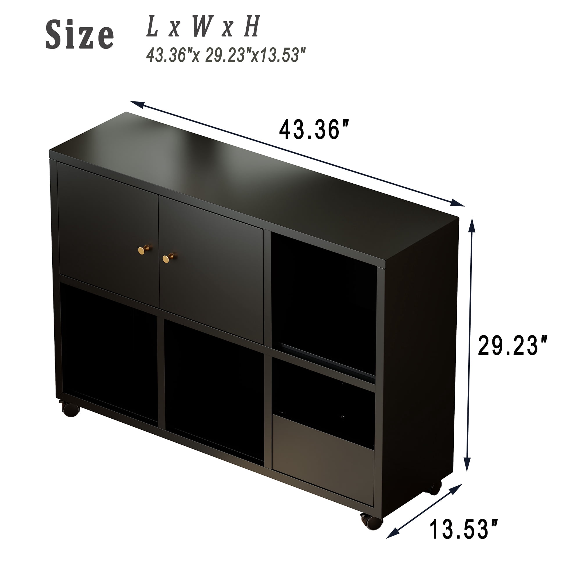 HOQBN Toy Storage Cabinet with 4 Wheels,Cubes Storage Bins Cubes with Open Cubbies & Closed Cabinets,Metal Storage Furniture for Playroom,Living Room,Black