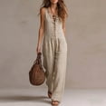 thumbnail image 4 of Tqyyweavej Women's Casual Overalls Sleeveless Button Down Deep V Neck Rompers Pleated Straight Leg Jumpsuits with Pockets, Linen Pants Women, 4 of 8