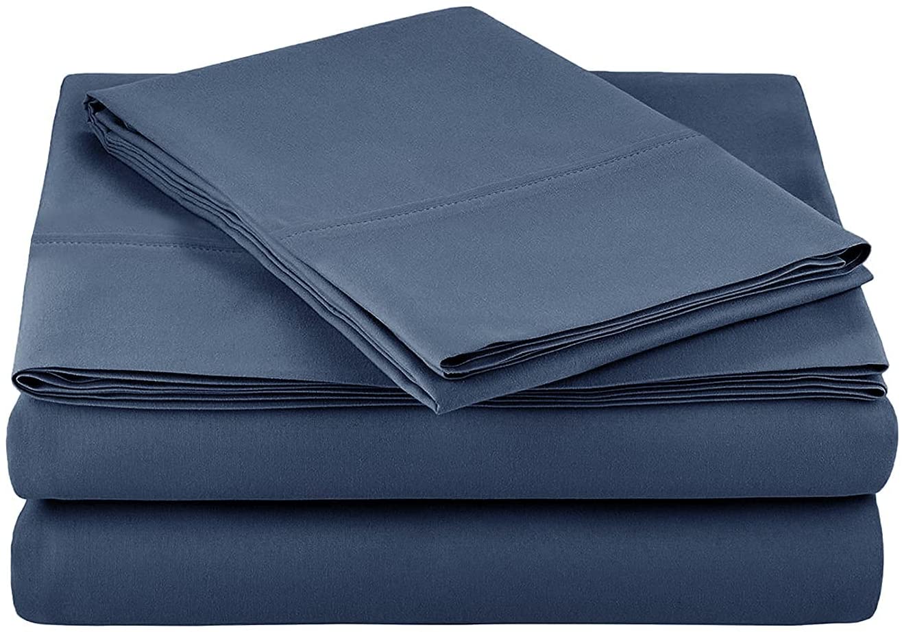 4 Pieces Microfiber Flannel Sheet Set, Queen Size Navy Blue Color ...