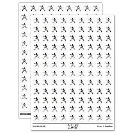 Kung Fu Martial Arts Rider Stance Karate Gi 200+ Round Stickers - White - Gloss Finish - 0.50 Size