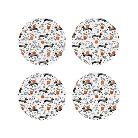 

Fuzoiu Halloween Dachshund Print Leather Coasters Set Drink Coasters Set of 4 for Tabletop Protection Durable PVC Coasters Home Décor and Housewarming Gift-Round Shape