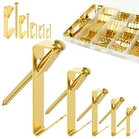 

Threns 136Pcs Picture Hangers 5 Sizes Picture Hanging Kits 10/20/30/50/100lb Picture Hanging Hooks Heavy Duty Frame Hanging Hooks Kit with Nails Durable Picture Hangers for Drywall Wooden Wall