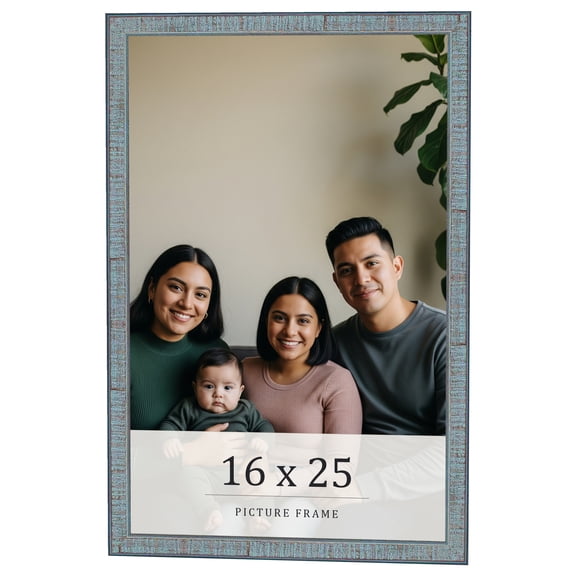 16x25 Frame Blue Scuffed Farm Board Solid Wood Picture Frame Width 0.75 Inches | Interior Depth 0.5