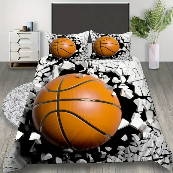YJHDM Broken Wall Basketball 3D Bedding Set Sports Duvet Cover Pillow Case 2/3pcs for US Full Size Bed