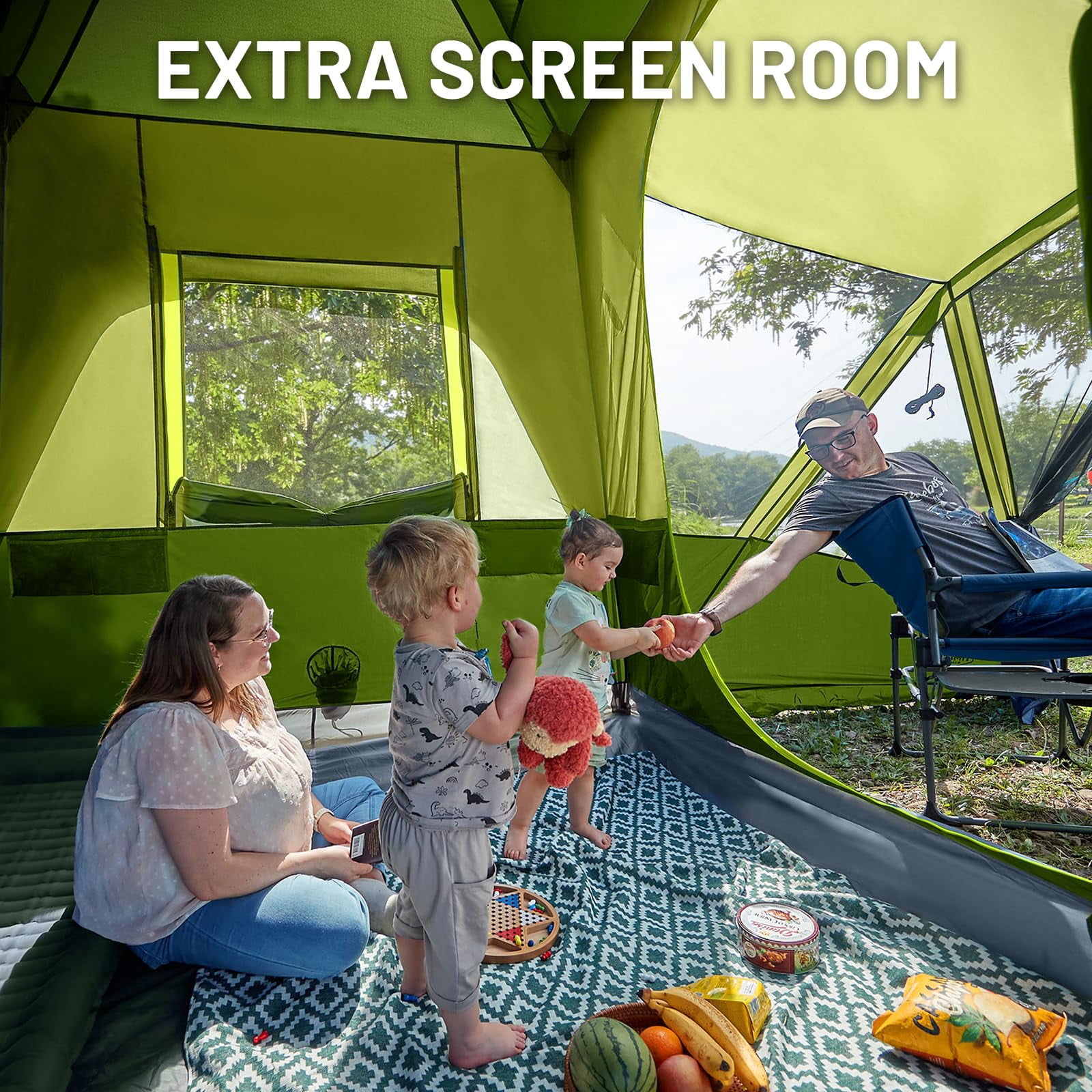 Timber Ridge 5-9 Person SUV Tent with Screen Porch and Awning for Family Camping, Weather Resistant and Portable Van or Car Tent,Green