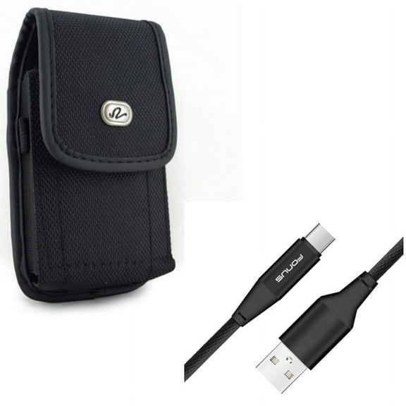Rugged Case Belt Clip w Type-C 10ft USB Cable for Samsung Galaxy S10 Plus - Holster Canvas Cover, Charger Cord Power Wire G5A