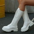 thumbnail image 3 of Pandaie Women's Platform Knee High Boots Lace up Chunky Combat Motorcycle Riding Boots Lug Sole Wide Calf Casual Fall Winter Shoes White 6.5, 3 of 8