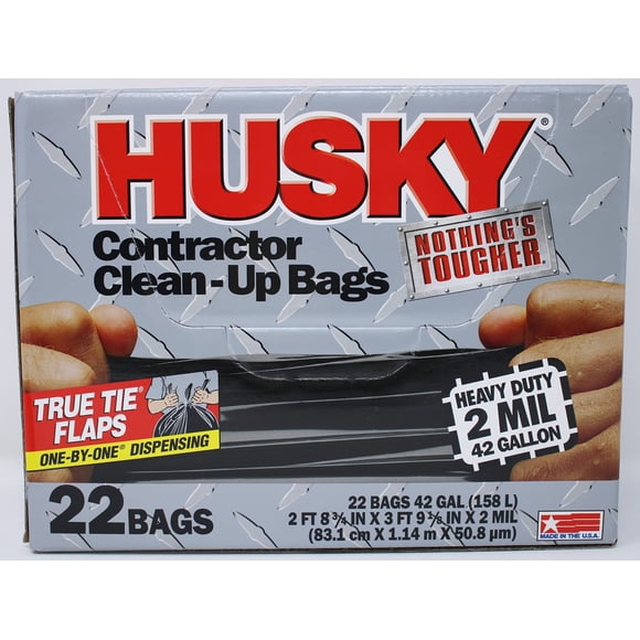 Husky Heavy Duty Contractor Clean-Up Bag, Poly 42 gal, 4 ft L x 2 ft 9 in W x 2 mil T Black