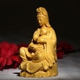 thumbnail image 2 of JONJUMP Wood Buddha Cuddle The Baby Guan Yin Statue Wooden Bouddha Carving Craft Sculpture Home Decoration, 2 of 4