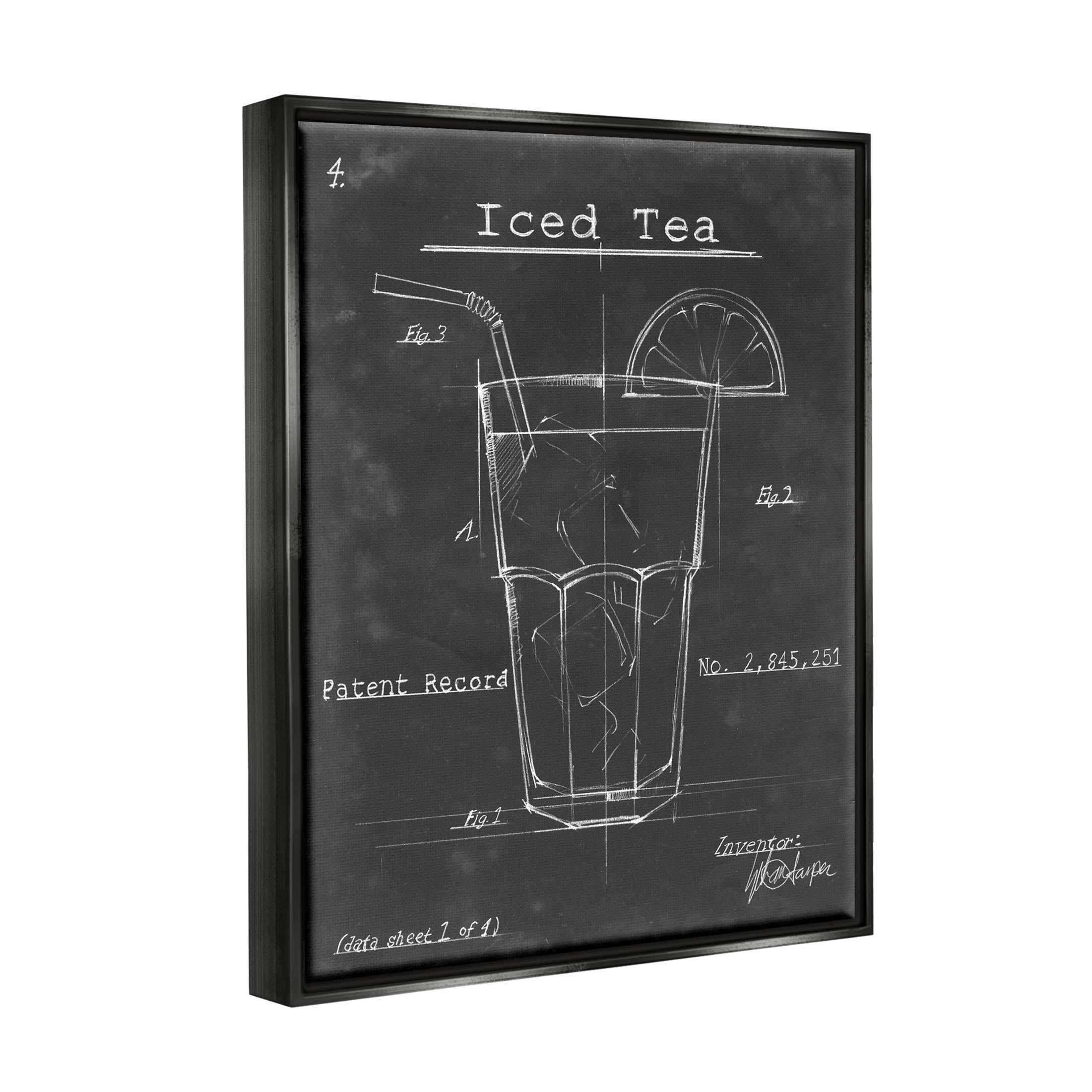 Stupell Industries Iced Tea Patent Diagram Beverage Graphic Art Jet Black Floating Framed Canvas Print Wall Art, Design by Ethan Harper