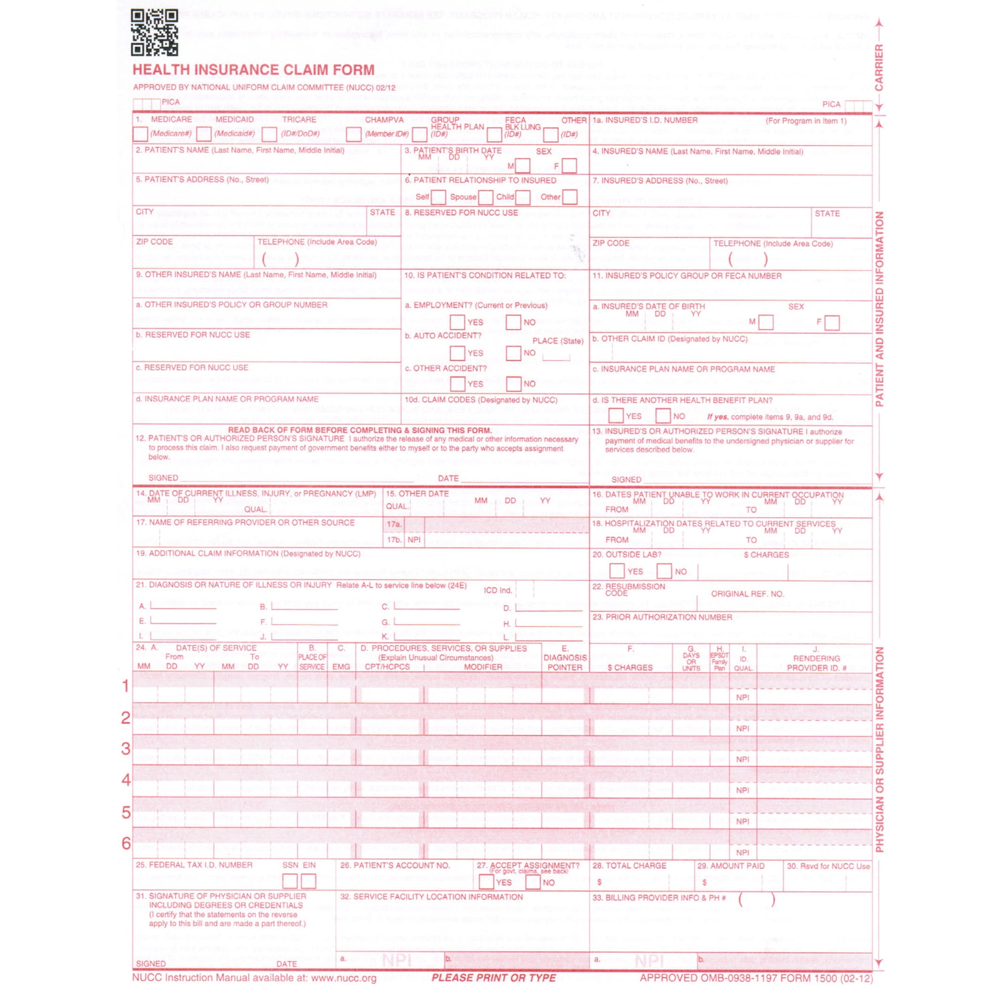HCF CMS 1500 Health Insurance Claim Forms, Ream of 150