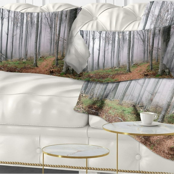 Designart Thick Woods in Morning Forest - Modern Forest Throw Pillow - 12x20