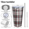 thumbnail image 4 of 16oz Tumblers Gray Red Plaid Checkered Pattern Stainless Steel Vacuum Insulated Double Wall Travel Tumbler Cups Mug with Lid and Straw,Cleaning Brush for Coffee,Tea, 4 of 4