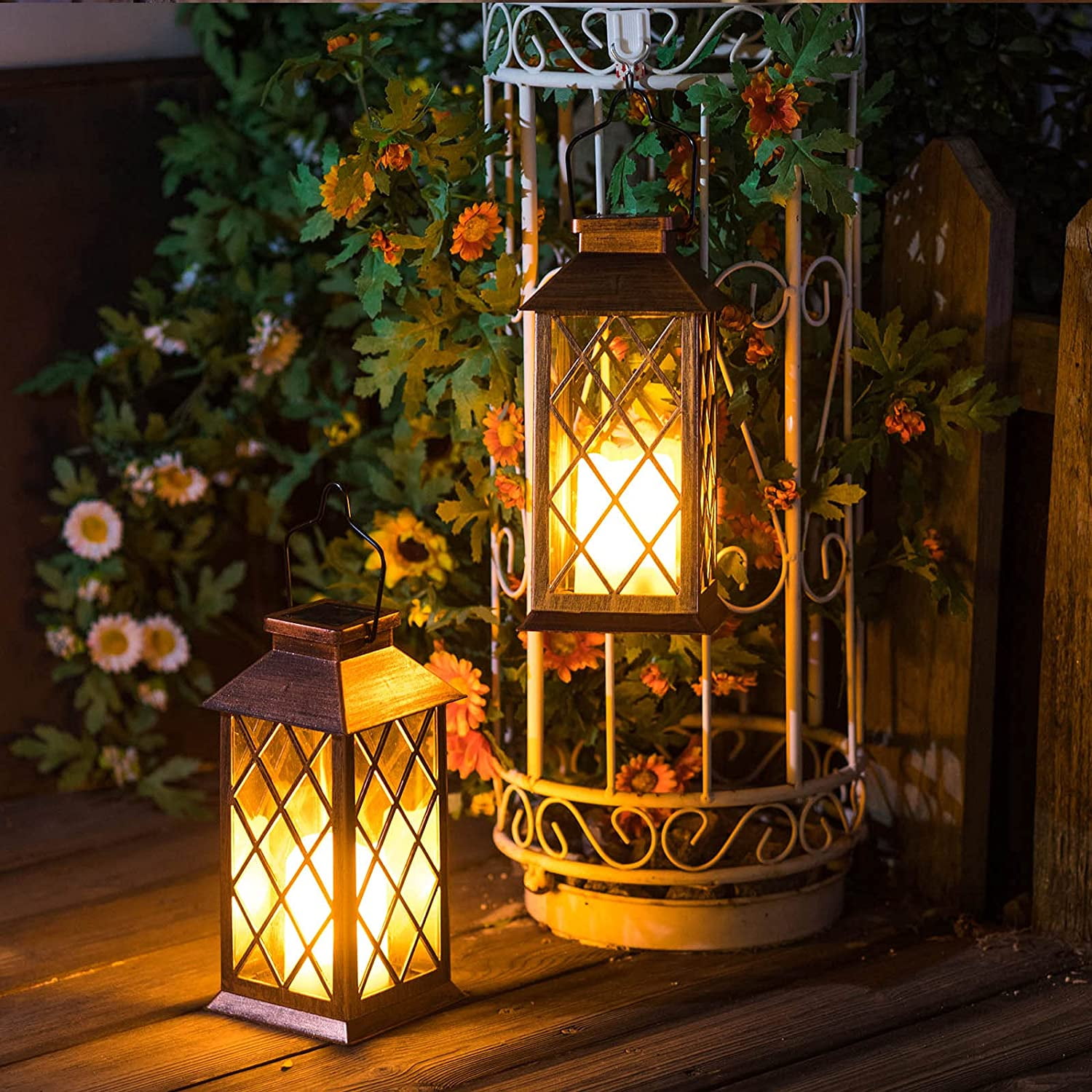 TAKE ME Solar Lantern,Outdoor Garden Hanging Lantern-Waterproof LED Flickering Flameless Candle Mission Lights for Table,Outdoor,Party 