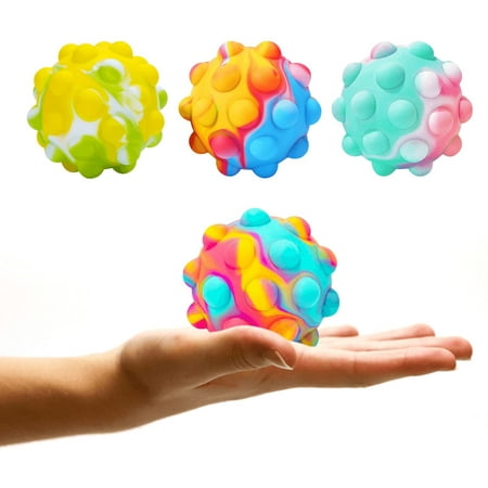 Ginny Silicone Sensory Toys, POP Ball Fidget Toy, 3D Fidget Ball Pop Toy Silicone Bouncing Ball Stress Relief Hand Toys, Vivid Colors, Easy to Carry - 4Pcs