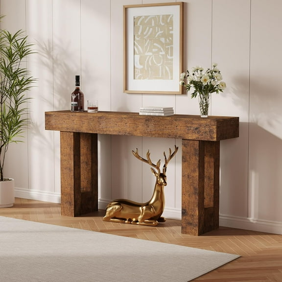 Historyli Long Console Table, for Entryway, Farmhouse Narrow, Behind The Couch, with Storage, 63-Inch, Burnt Wood Finish