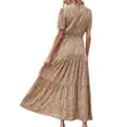 thumbnail image 4 of VISgogo Vestido largo para mujer, cuello redondo, manga corta, cintura elástica, estampado floral, estilo bohemio, vestidos casuales VISgogo moda, 4 of 6