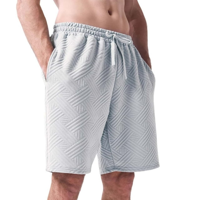 Pantalones cortos informales con cordón en la cintura para hombre: poliéster, estampado texturizado para el verano.